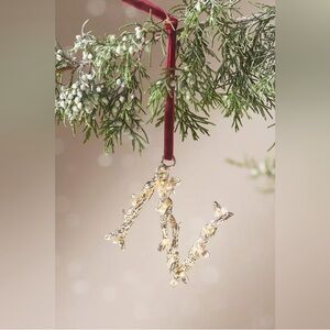 Anthropologie Aurelia Gold Pearl Monogram Letter “N” Initial Ornament NWT